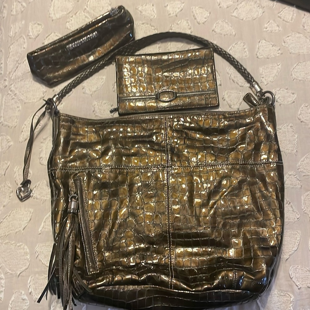 Brighton grey bag w/ Silver hardware W/ matching wallet and make up bag